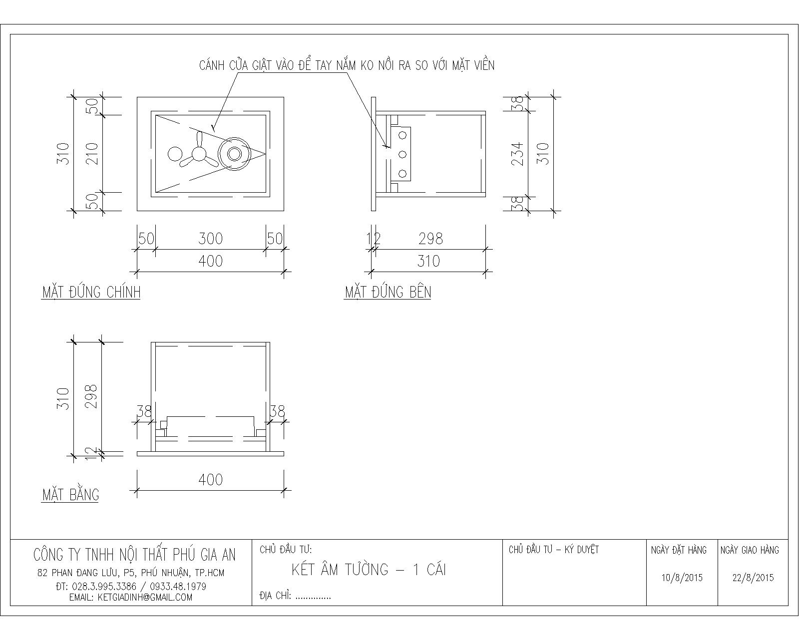 Từ bản vẽ thiết kế tới sản phẩm thực tế két sắt Âm Tường KAT400